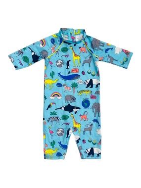 Baby Boden Teal Animal-Print Long-Sleeve One-Piece